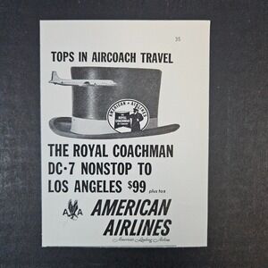 1957 American Airlines Royal Coachman Top Hat DC-7 Vintage Print Ad Jet Airplane